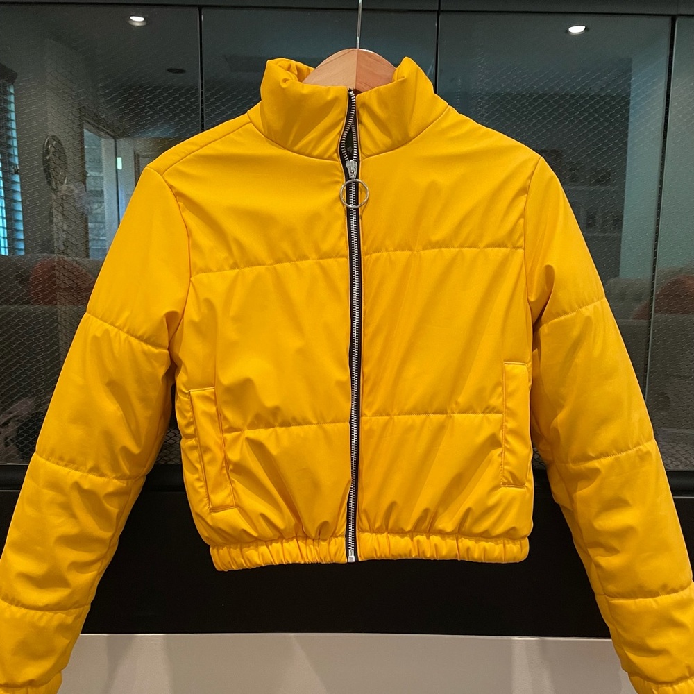 Yellow Cropped Puffer Jacket by Wild Fable